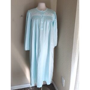 Miss Elaine Embroidered Fleece Long Night Gown Large Long Sleeves Blue Soft